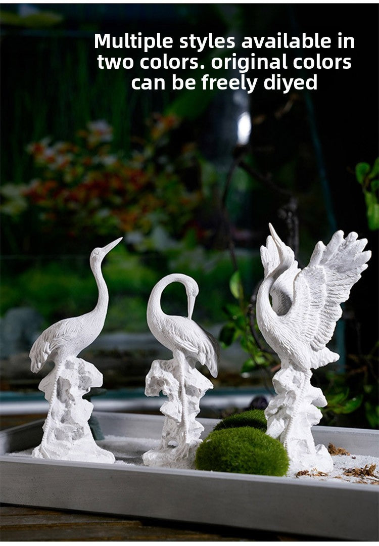 zensoullab Little White Crane Ornament Rockery Fish Tank Bonsai Landscape Decoration Crane Small Ornament Zen Living Room Flying Crane Decoration