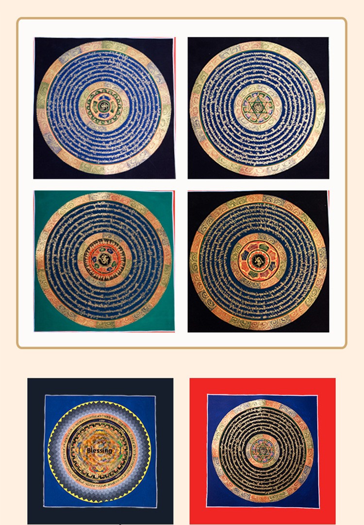 zensoullab Nepal Hand-painted Sutra Mandala Thangka Living Room Background Entrance Tibetan Handmade Thangka Decorative Hanging Painting