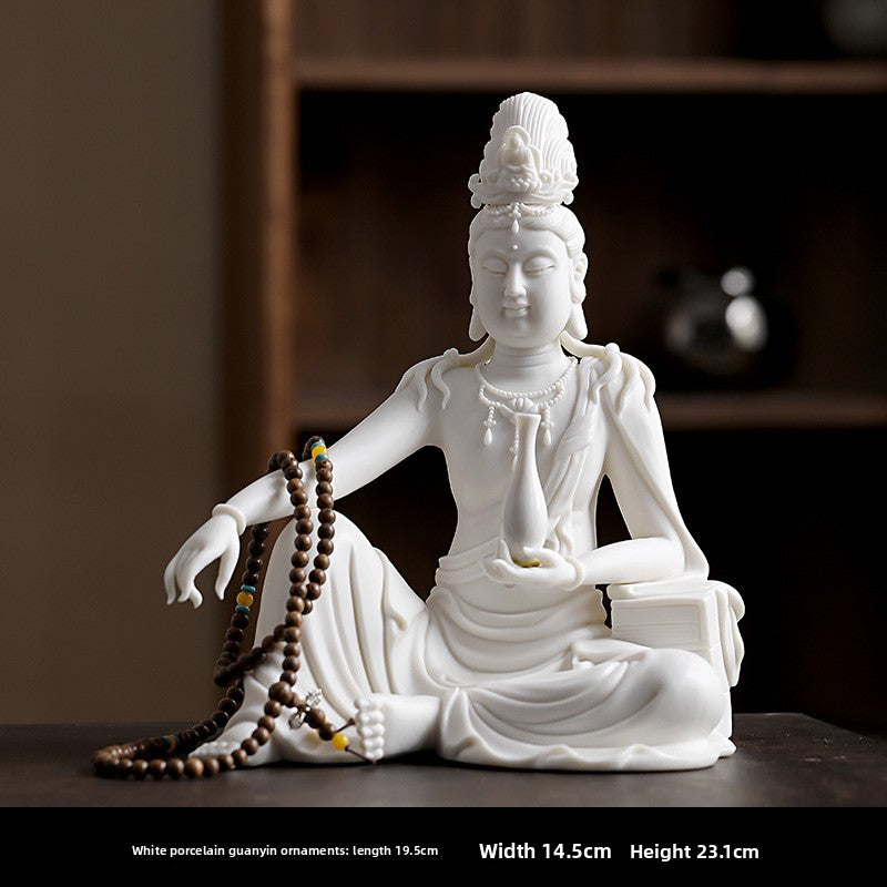 zensoullab New Chinese Style Guanyin Bodhisattva Buddha Statue Ceramic Ornament Free Guanyin White Porcelain Home Living Room Entrance Hall Display Shelf Decoration