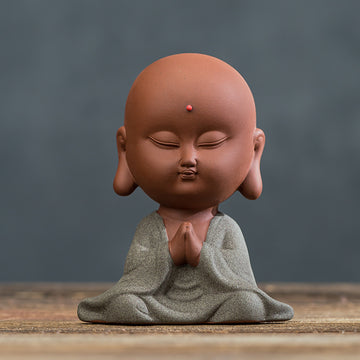 zensoullab Zen Style Yixing Clay Little Monk Tea Pet Tea Tray Tea Room Ornament Craft Figure Creative Space Decoration