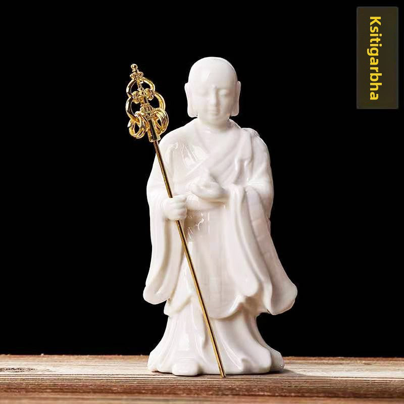 zensoullab Dehua White Porcelain Ksitigarbha Bodhisattva New Chinese Style Buddha Hall Entrance Ceramic Buddha Statue Craft Home Living Room Ornament