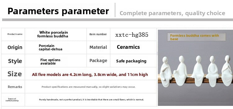 zensoullab Premium Dehua Sheep Fat White Porcelain Zen Phaseless Buddha Small Living Home Decor Ceramic Chinese Style Living Room Entrance Small Ornament