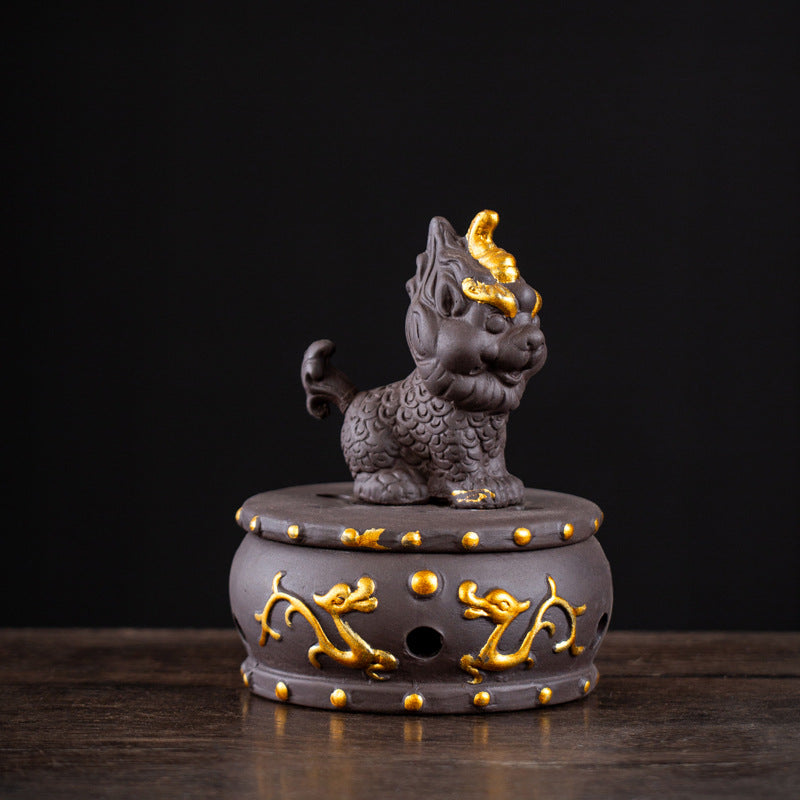 zensoullab Kirin Incense Burner Purple Clay Creative Aromatherapy Burner Home Indoor Incense Ceremony Agarwood Sandalwood Burner Cultural Astronaut Ornament