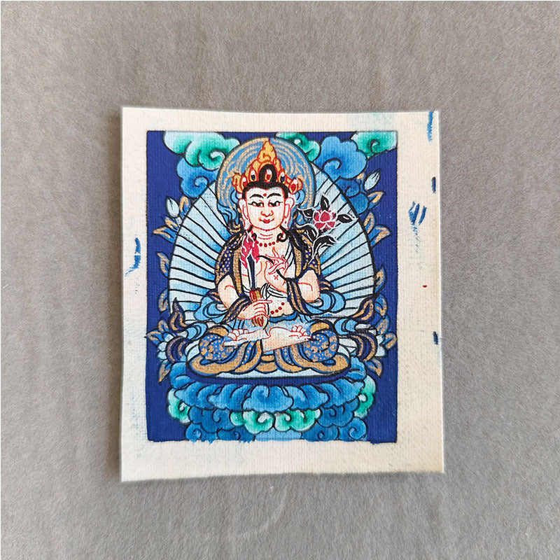 zensoullab Nepal Hand-painted Zodiac Buddha Guardian Small Thangka Portable Blue Thangka God of Wealth Green Tara Portable Necklace Pendant