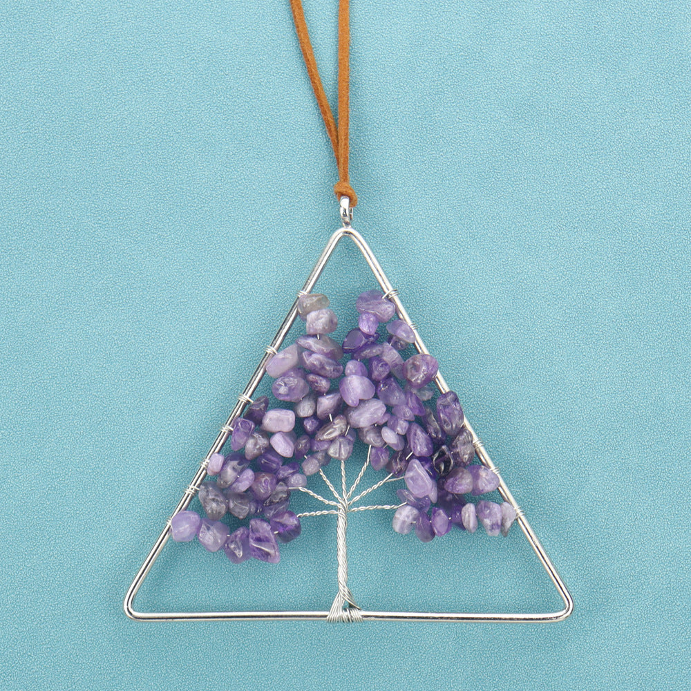 zensoullab Natural Raw Crystal Stone Gravel Christmas Tree Triangle Hanging Holiday Home Decoration