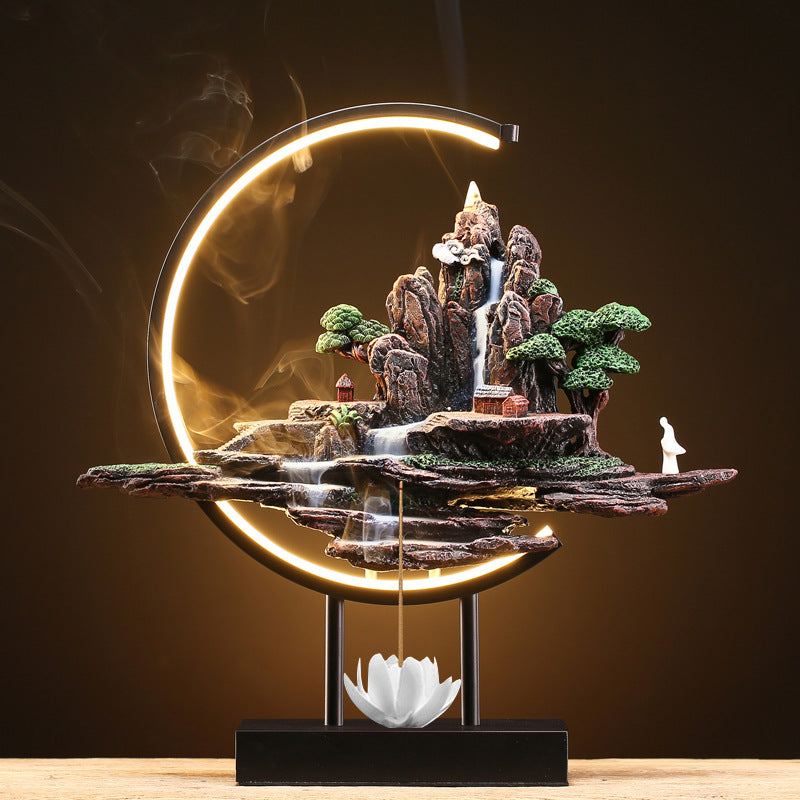 zensoullab Zen Style Chinese Mountain Water Backflow Incense Burner Lamp Ring Creative Home Sandalwood Agarwood Indoor Aromatherapy Ornament