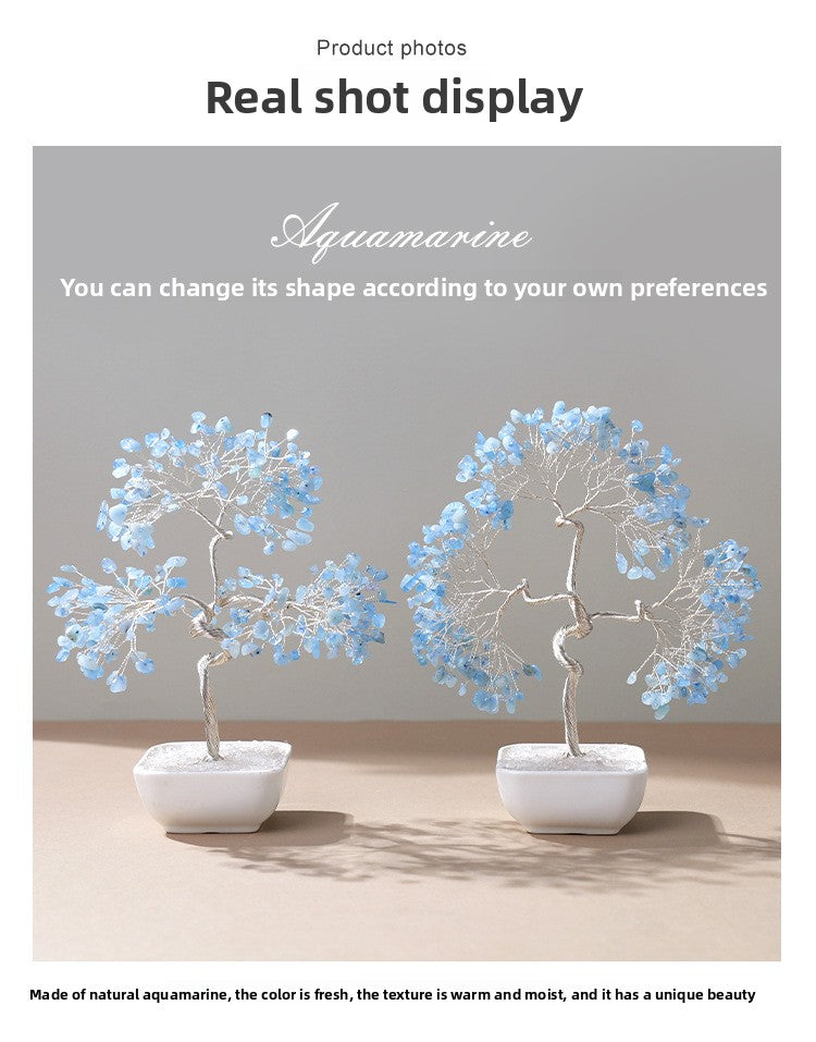 zensoullab Natural Aquamarine Crystal Raw Stone Tree of Life Wealth-Attracting Desktop Office Ornament Crystal Craft