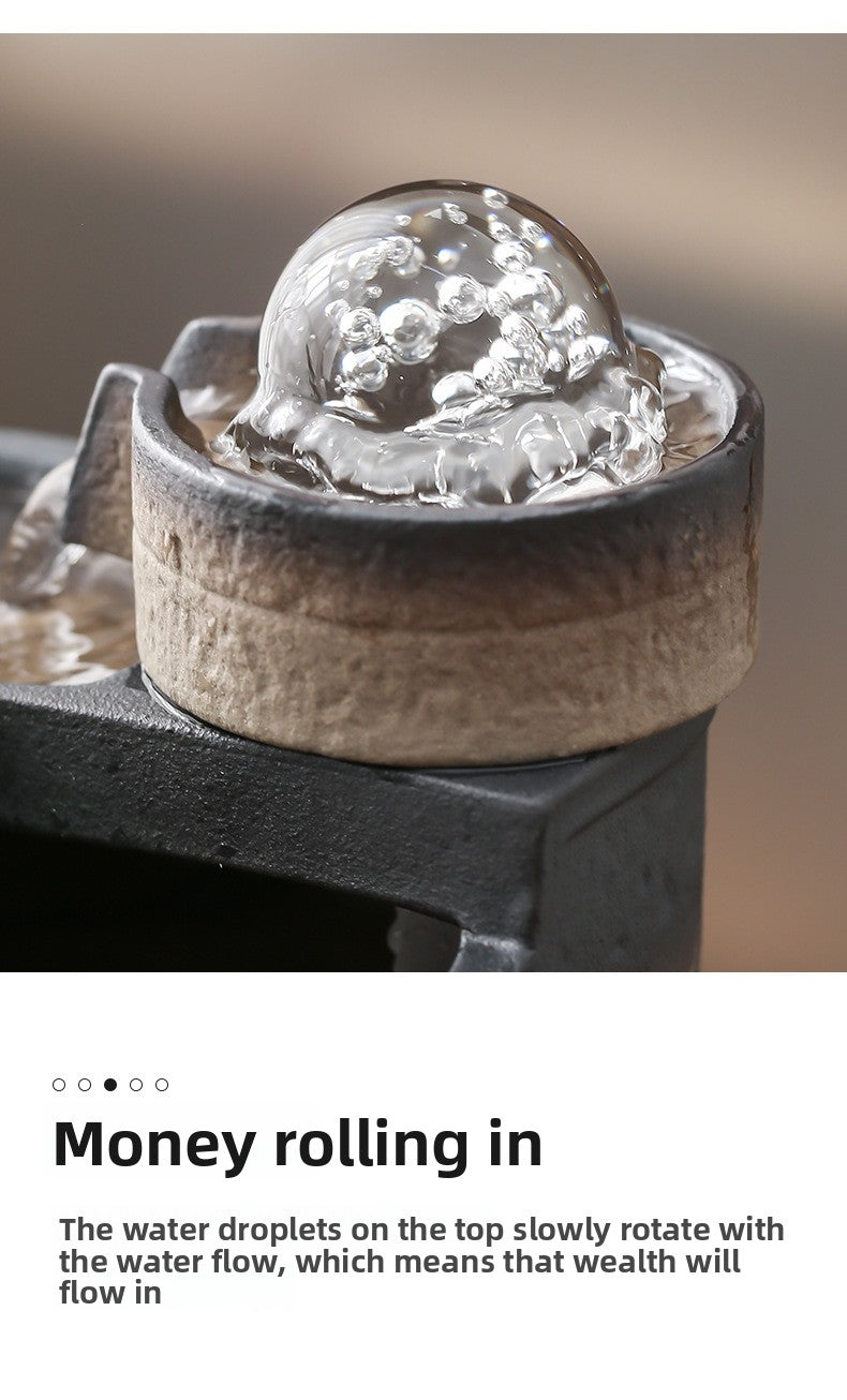 zensoullab Square Pool Desktop Ceramic Flowing Water Ornament Wealth Feng Shui Wheel Fountain Modern Tea Table Tea Desk Circulating Fortune Ball Water Feature
