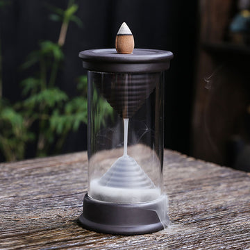zensoullab Purple Clay Backflow Incense Burner Ornament Creative Small Windproof Cover Small Hourglass Waterfall Backflow Incense Burner Craft
