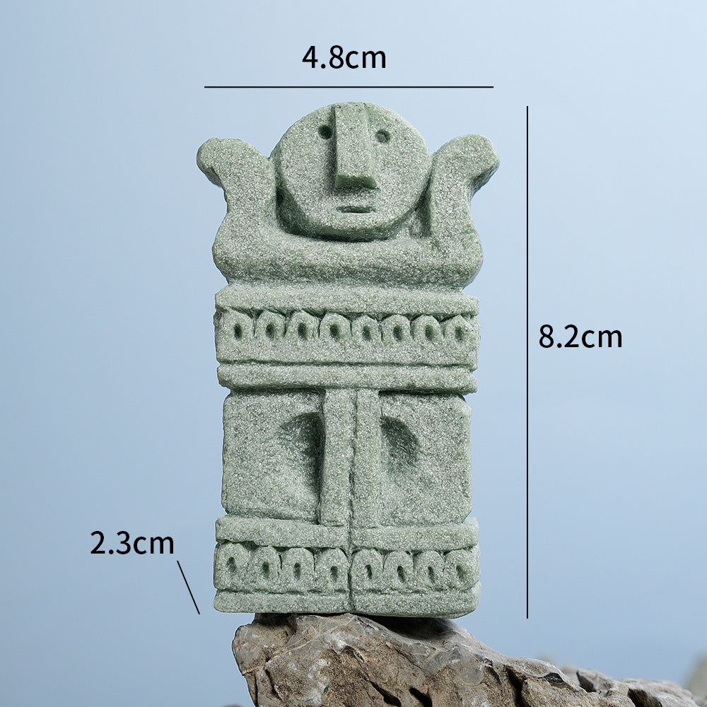 zensoullab Bali Stone Man Green Sandstone Micro Landscape Fish Tank Ornament Bonsai Creative Personalized Craft Desktop Decoration