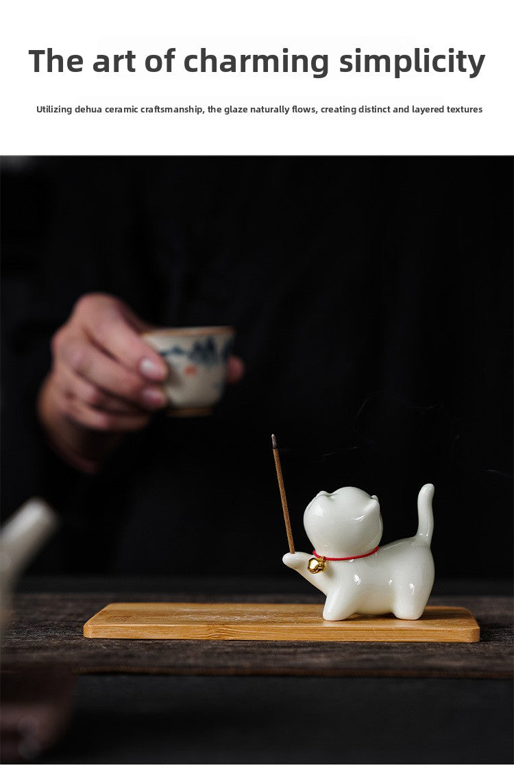 zensoullab Cute Forbidden City Kitten Ceramic Incense Holder Aromatherapy Burner Ornament Soft Healing Tea Table Tea Pet Indoor Incense Burner