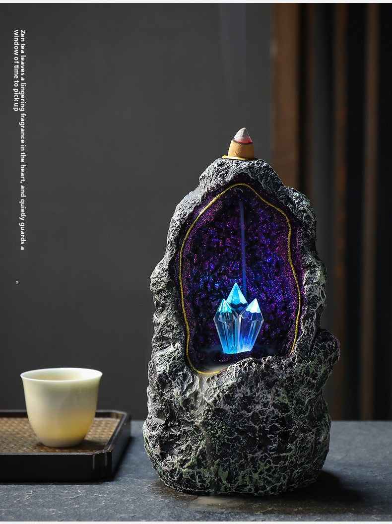 zensoullab Creative Resin Backflow Incense Burner Crystal Cave LED Night Light Aesthetic Indoor Incense Creative Ornament Backflow Incense