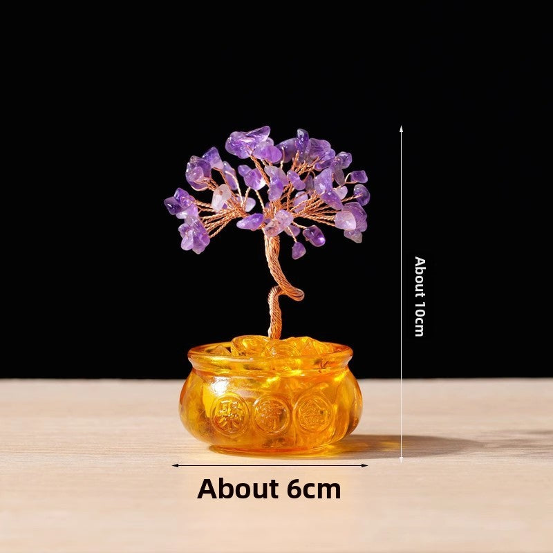 zensoullab Natural Yellow Crystal Money Tree Ornament Amethyst Wealth-Attracting Treasure Bowl Office Desk Decoration