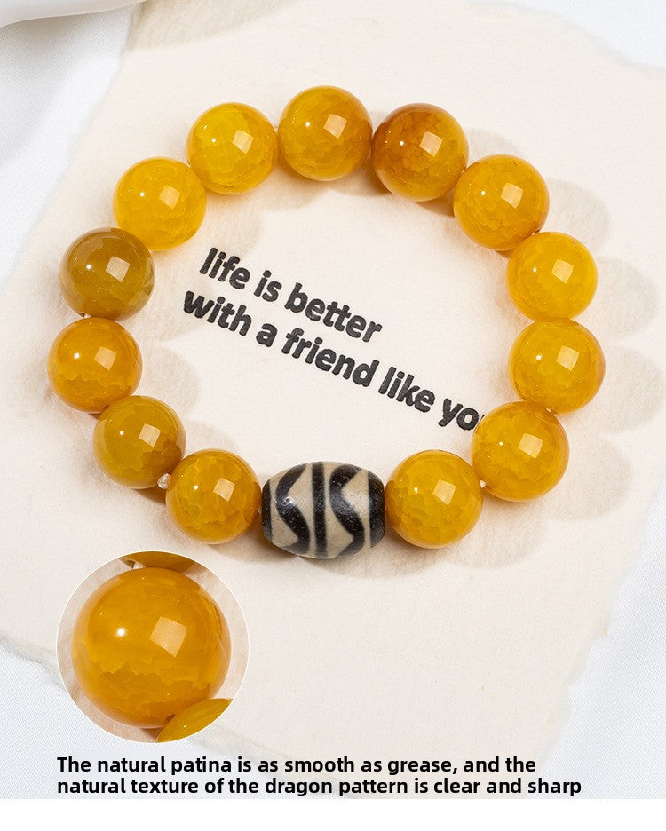 zensoullab Natural Three-Eyed Dzi Bead Agate Bracelet Fashion Versatile Unisex Couple Style Tiger Tooth Single Circle Bracelet In Stock