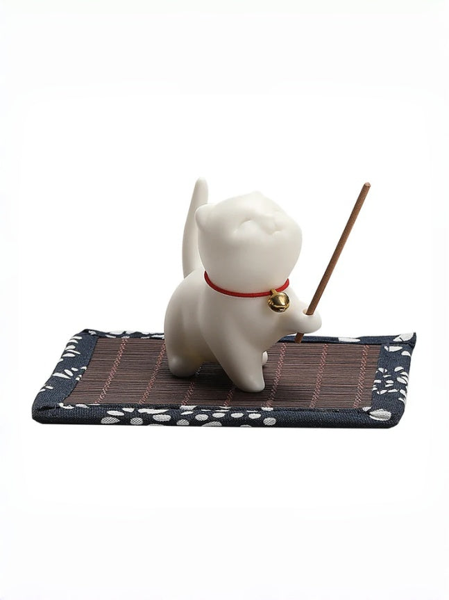 zensoullab Creative Cute Little Cat Ceramic Ornament Soft Healing Tea Pet Pen Holder Home Indoor Sandalwood Incense Holder Incense Tool