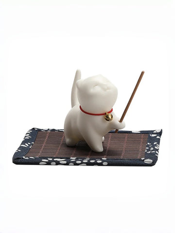 zensoullab Creative Cute Little Cat Ceramic Ornament Soft Healing Tea Pet Pen Holder Home Indoor Sandalwood Incense Holder Incense Tool