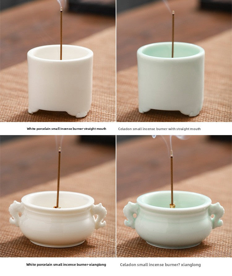 zensoullab Chinese Style Mini Ceramic Incense Burner Tea Room Home Worship Three-legged Incense Burner Portable Incense Holder Incense Ceremony Zen Small Ornament