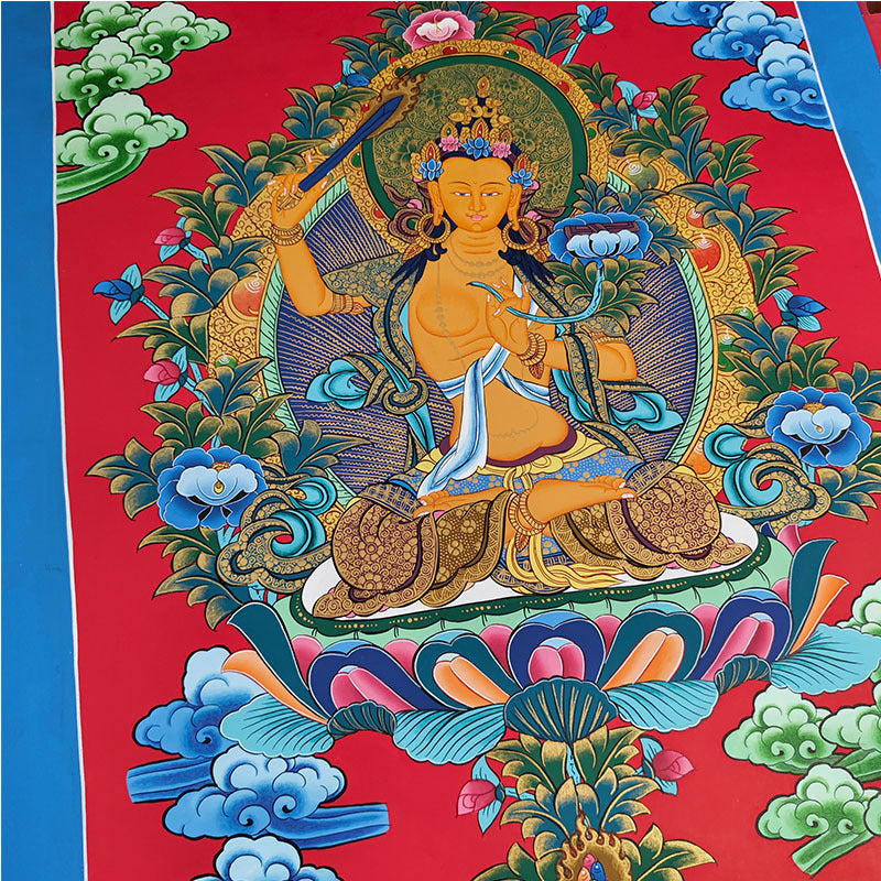 zensoullab Nepal Hand-painted Manjushri Thangka Yellow God of Wealth Samantabhadra Four-armed Guanyin White Tara Green Tara Entrance Wall Hanging Painting