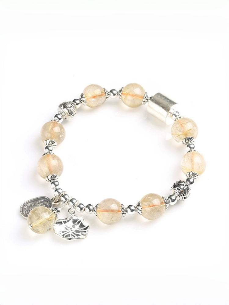 zensoullab Natural Golden Rutilated Quartz Bracelet for Women S925 Silver Lotus Tassel Bracelet High-end Crystal Bracelet