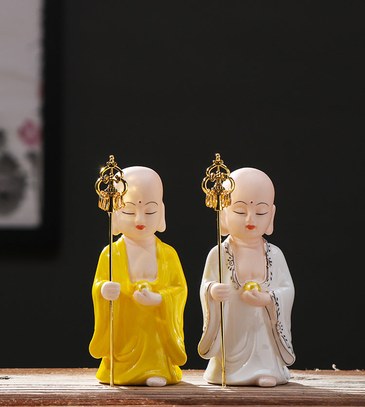 zensoullab Creative Chinese Ceramic Buddha Statue for Peace and Protection Ksitigarbha Bodhisattva Worship Living Room Altar Entrance Car Home Decoration