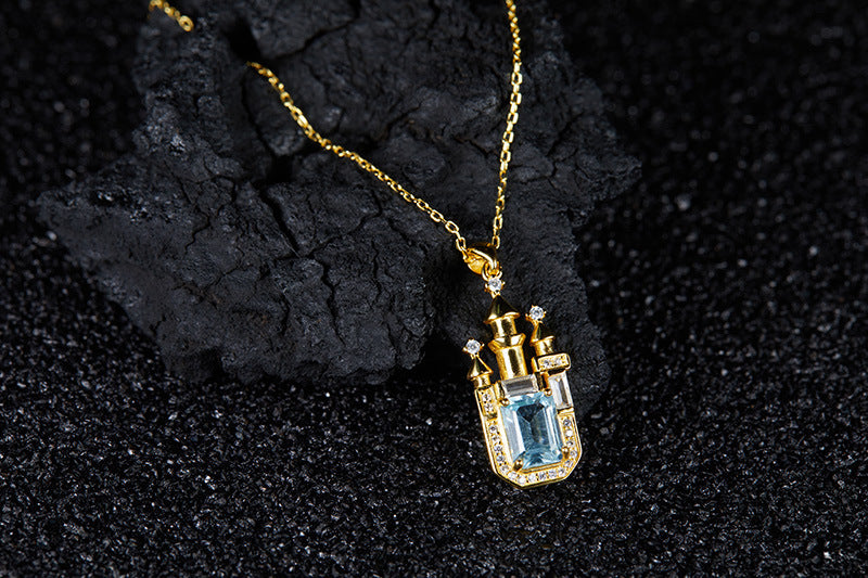 zensoullab Gemstone Collarbone Chain for Women S925 Silver Inlaid with Natural Topaz Castle Personality Colorful Gemstone Necklace for Women