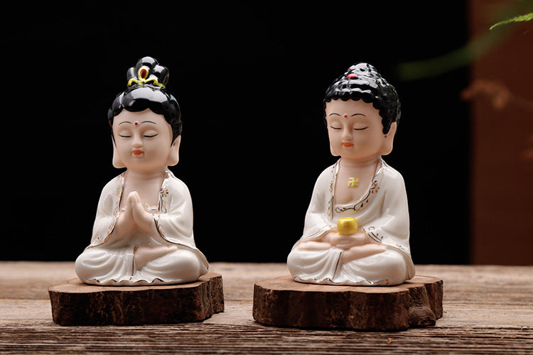 zensoullab Ceramic Buddha Statue Peace Buddha Chinese Style Entrance Shakyamuni Crafts Guanyin Ornament Lying Buddha Car Accessories