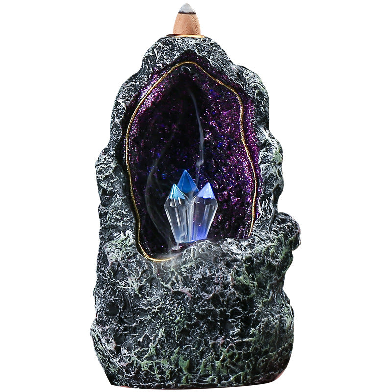 zensoullab Creative Resin Backflow Incense Burner Crystal Cave LED Night Light Aesthetic Indoor Incense Creative Ornament Backflow Incense
