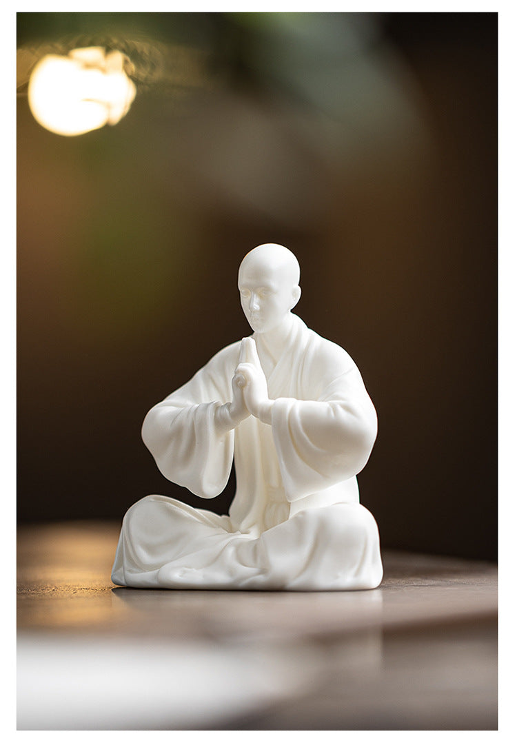 Zensoullab Zen Ceramic Monk Chinese Household Living Room Hallway Ornaments Monk Desktop Craft White Porcelain Character Decorations