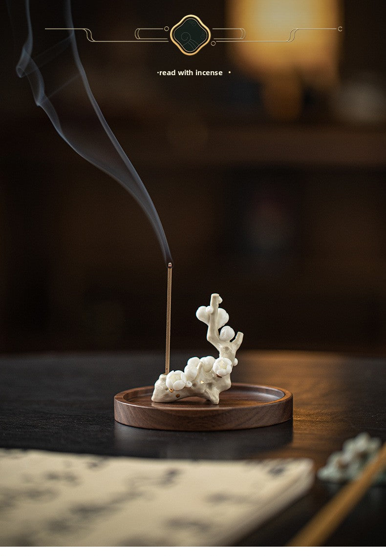 zensoullab Zen Ceramic Plum Blossom Incense Holder Creative Incense Stand Incense Tray Incense Burner Tea Room Study Atmosphere Decor Incense Burner