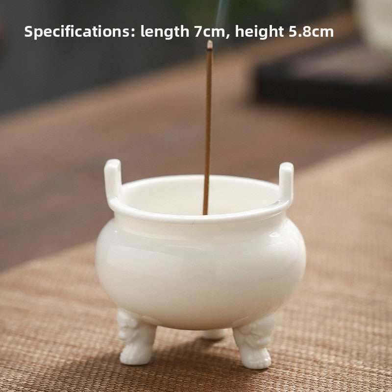 zensoullab Chinese Style Mini Ceramic Incense Burner Tea Room Home Worship Three-legged Incense Burner Portable Incense Holder Incense Ceremony Zen Small Ornament