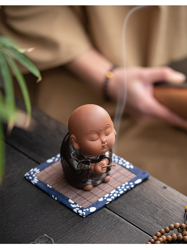 zensoullab Creative Ceramic Cute Little Monk Incense Desktop Ornament Home Incense Holder Incense Burner Incense Tray