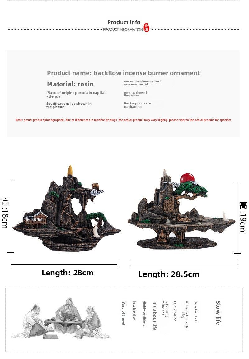 zensoullab Zen Large Backflow Incense Burner Pastoral Resin Sandalwood Burner Home Living Room Indoor Backflow Incense Ornament Pastoral Style