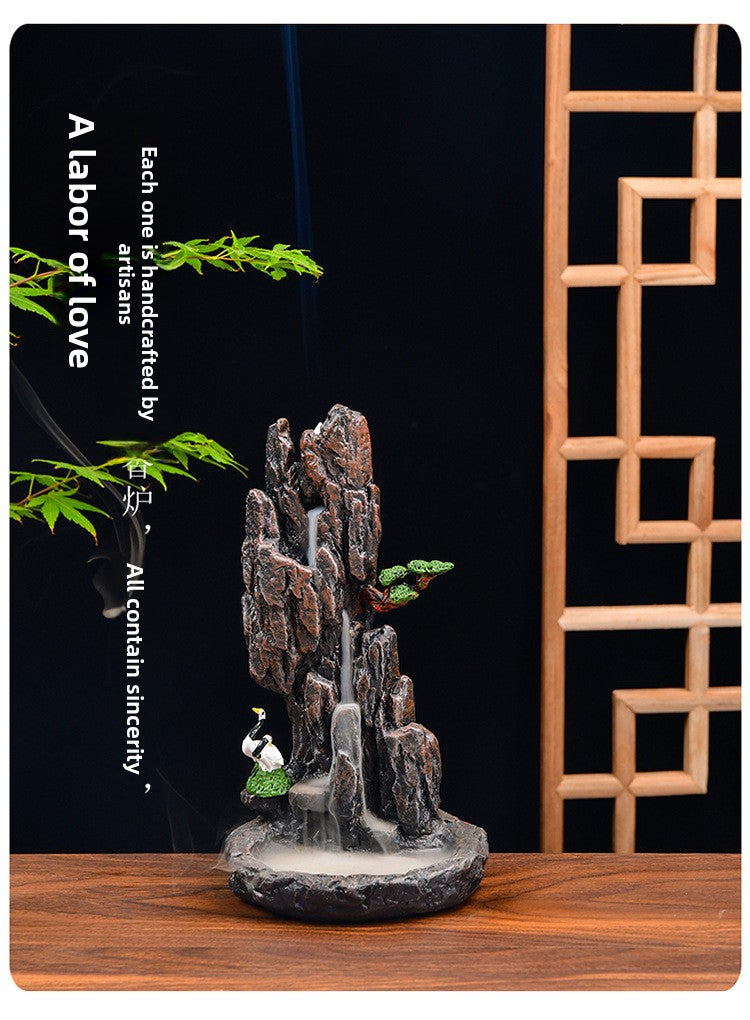 zensoullab Resin Carved Backflow Incense Burner Mountain Water Creative Aromatherapy Burner Ornamental Smoke Incense Burner Agarwood Sandalwood Incense Dehua Ceramic
