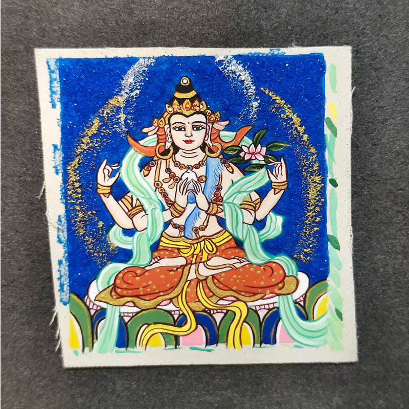 zensoullab Thangka Hand-painted Small Thangka Samantabhadra Green Tara Yellow Wealth God Manjushri Four-armed Guanyin Tibetan Small Thangka Pendant