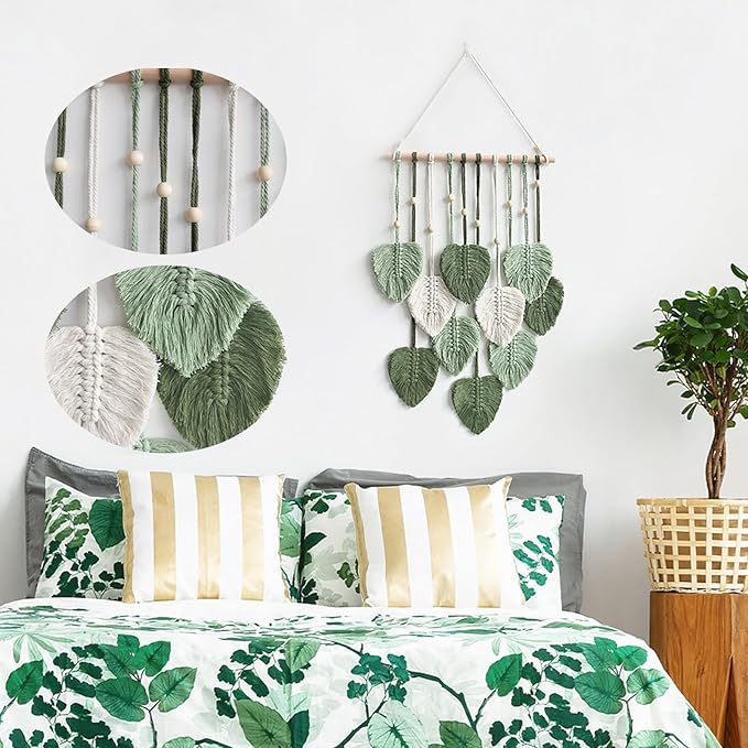 zensoullabins Creative Hand-Woven Cotton Rope Leaf Tapestry Bohemian Style Home Wall Decoration Room Wall Hanging