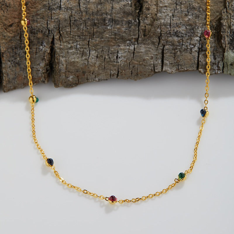 zensoullab Three-Color Natural Steel Jade Dopamine Necklace S925 Sterling Silver Starry Sky Clavicle Chain