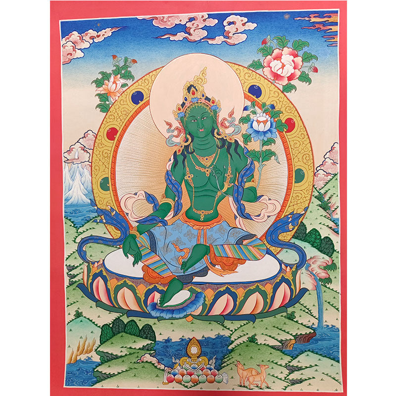 zensoullab Nepal Hand-painted Yellow God of Wealth Thangka Green Tara Vajrasattva Medicine Buddha Buddha Statue Entrance Living Room Decorative Hanging Painting
