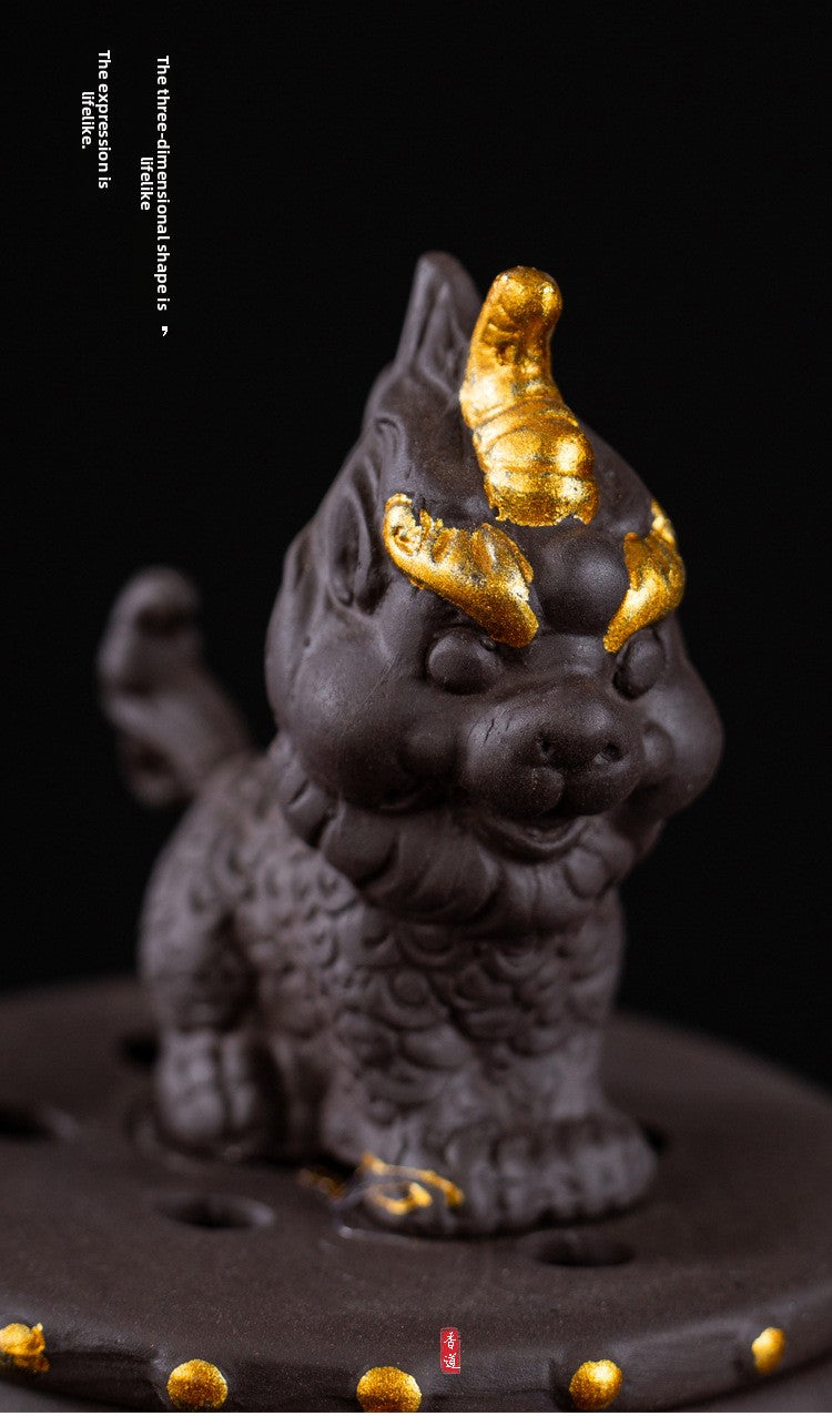 zensoullab Kirin Incense Burner Purple Clay Creative Aromatherapy Burner Home Indoor Incense Ceremony Agarwood Sandalwood Burner Cultural Astronaut Ornament