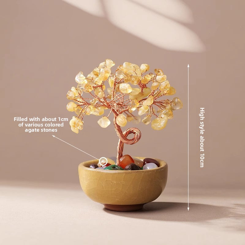 zensoullab Natural Yellow Crystal Money Tree Ornament Amethyst Wealth-Attracting Treasure Bowl Office Desk Decoration