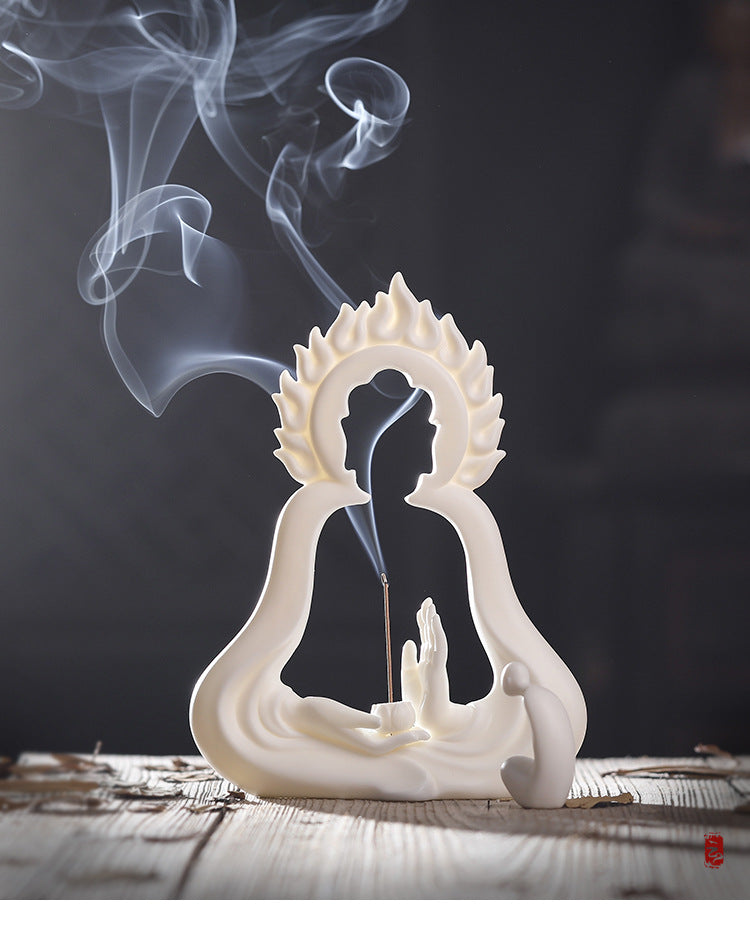 zensoullab Dehua White Porcelain Buddha Zen Chinese Style Ceramic Ornament Creative Modern Office Desk Entrance Feng Shui Incense Burner
