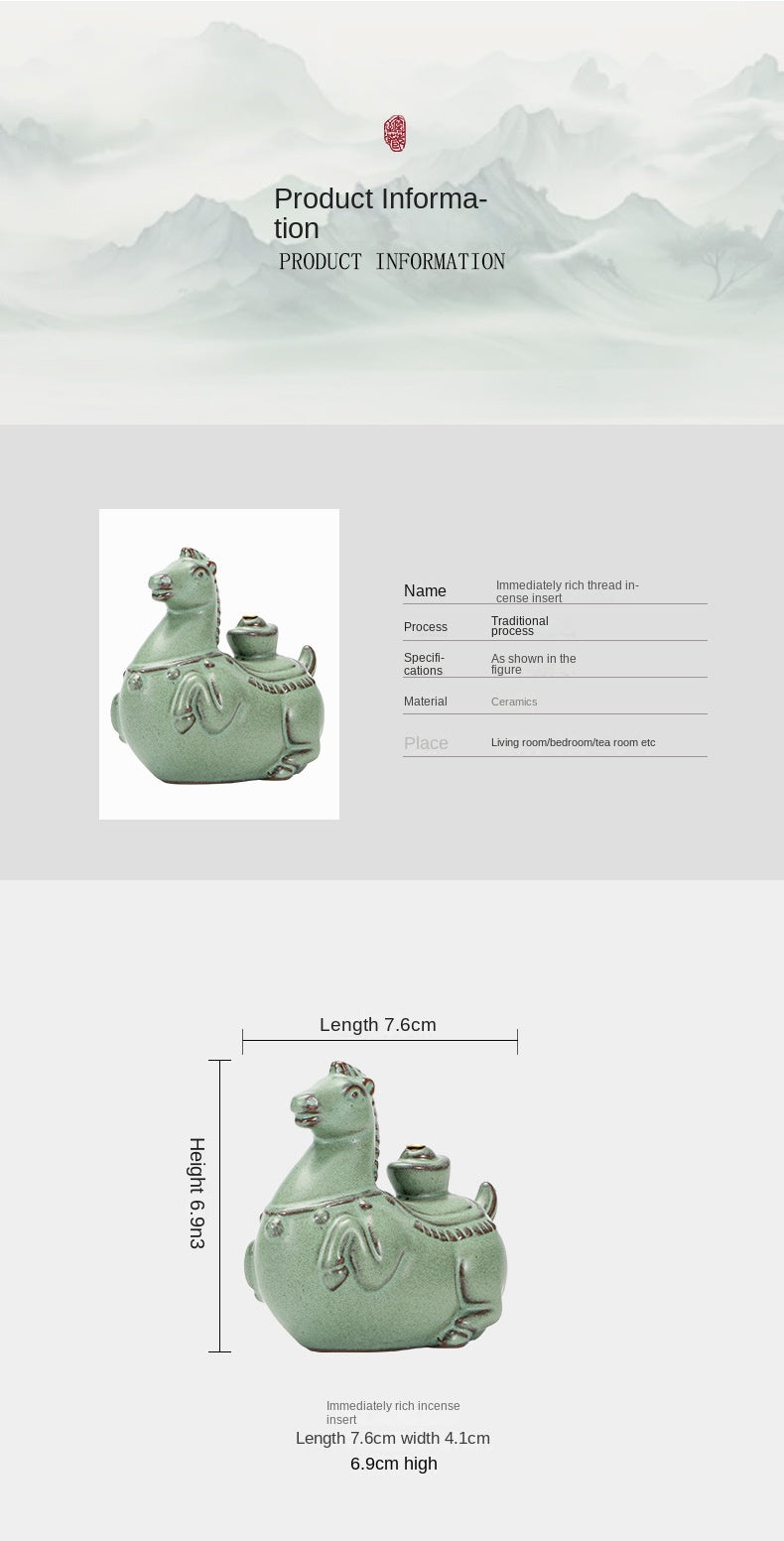 Zensoullab Tangma Celadon Line Incense Holder Ceramic Immediately Rich Creative Tea Table Decoration Vertical Incense Holder Gift Incense Holder Incense Ceremony