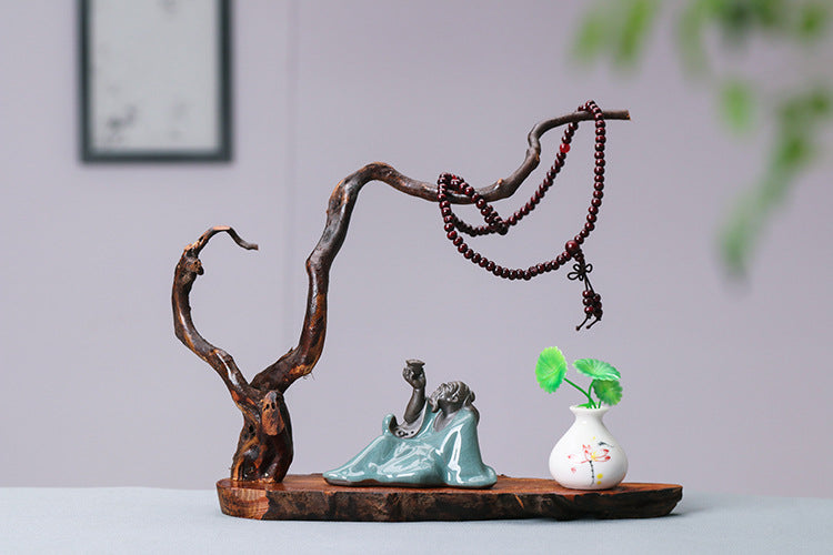 zensoullab Zen New Chinese Style Root Carving Set Ornament Purple Clay Little Monk Living Room TV Cabinet Tea Table Entrance Creative Decoration