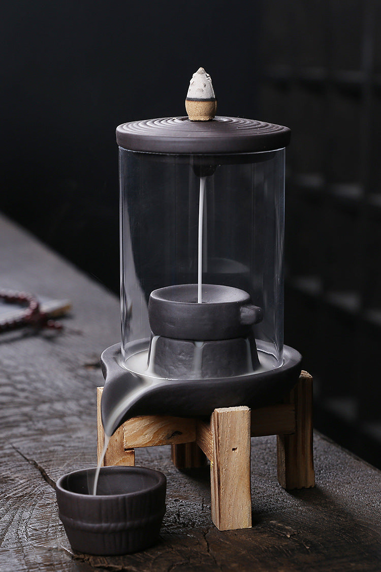 zensoullab Purple Clay Backflow Incense Burner Home Decor Creative Fortune Comes Windproof Cover Backflow Incense Burner Original