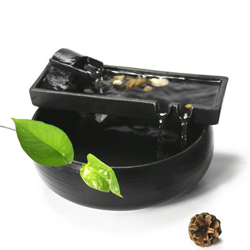 zensoullab Ceramic Water Flowing Tabletop Ornament Wealth-Attracting Desktop Tea Table Fountain Waterwheel Circulating Water Device Zen Small Gift