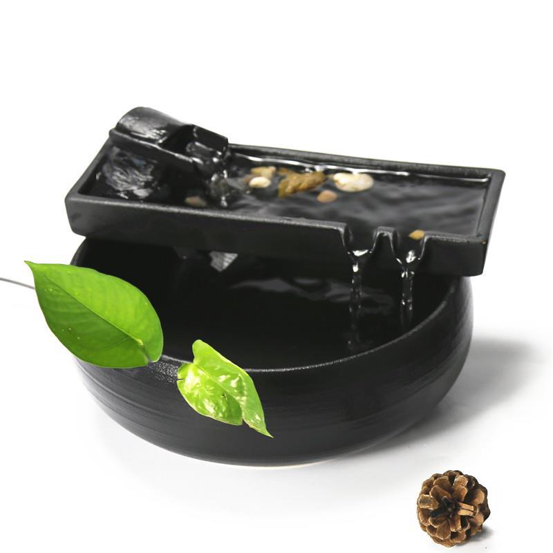 zensoullab Ceramic Water Flowing Tabletop Ornament Wealth-Attracting Desktop Tea Table Fountain Waterwheel Circulating Water Device Zen Small Gift