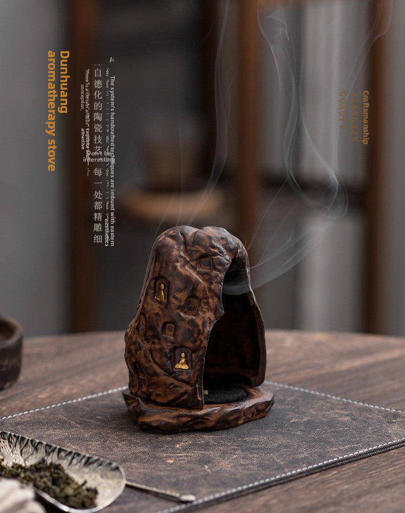 Zensoullab Classical Dunhuang Incense Coil Burner Vintage Ceramic Candle Holder Household Multi-Purpose Indoor Small Xiangyun Incense Burner Sandalwood Agarwood Seats