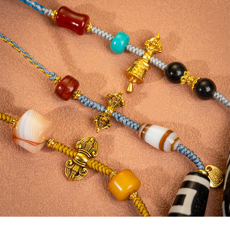 zensoullab Natural Yellow Nine-Eye Dzi Bead Necklace Taiwan Work Agate Pendant Unisex Couple Style Braided Necklace In Stock