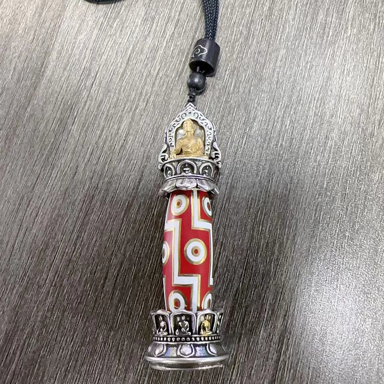zensoullab Creative Ethnic Style New Chinese Nine-Eyed Dzi Bead Pendant Tibetan Six-Word Mantra Retro Unisex Artistic Pendant