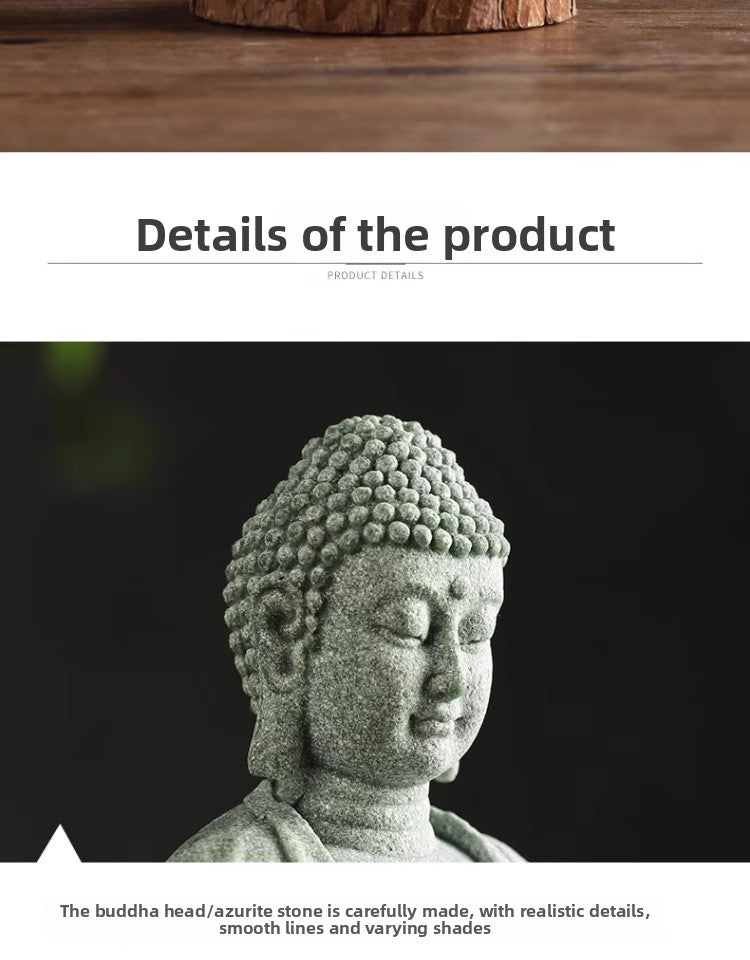 zensoullab Green Sandstone Buddha Statue Ornament Micro Landscape Fish Tank Landscaping Rockery Bonsai Living Room Zen Tea Tabletop Stone Small Sitting Buddha
