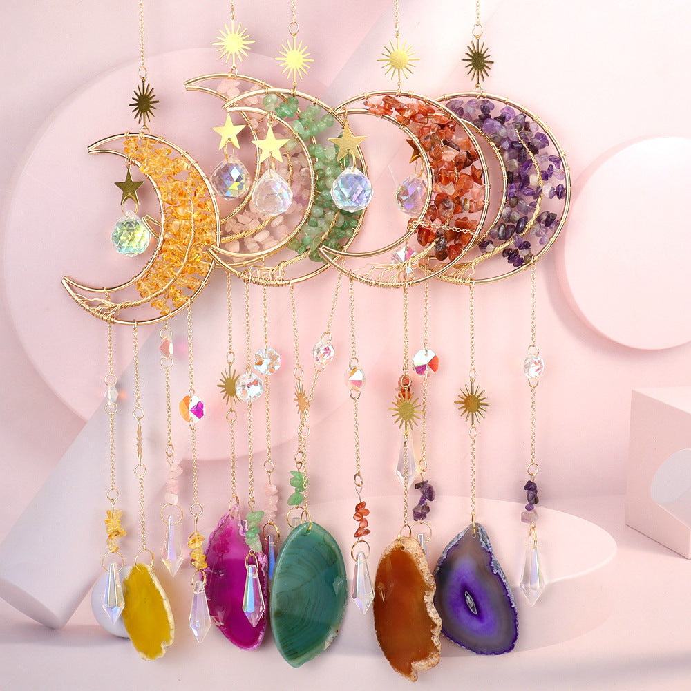zensoullabsuncatcher Golden Moon Tree of Life Agate Slice Sun Catcher Sun Rainbow Window Decoration
